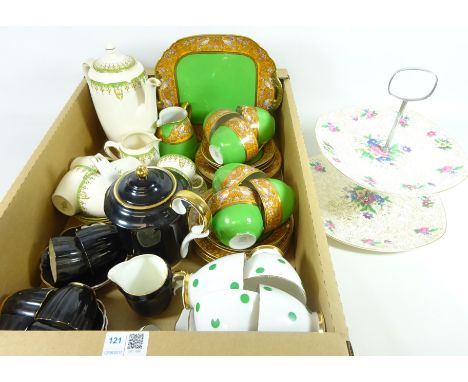 Royal Doulton 'Tivoli' coffeeware, Victoria China coffee set, Japanese teaware, Midwinter cake plate and other teaware in one