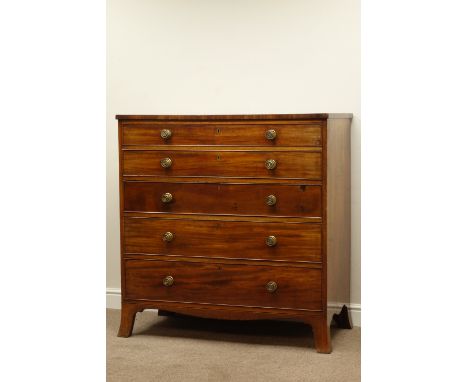 Early 19th century mahogany secretaire chest, fall front drawer with baize lined interior, above three drawers, shaped apron 