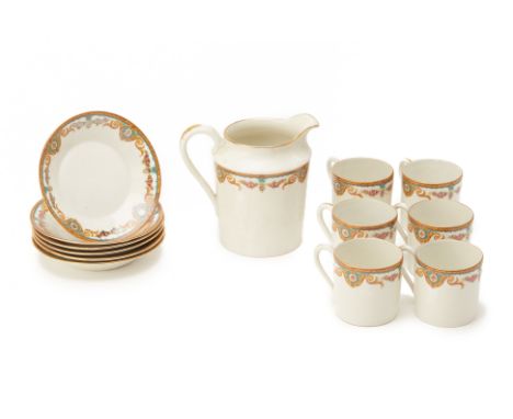 A LEGRAND LIMOGES PART TEA SERVICE
Comprising: a milk jug, six cups and six saucers, green printed marks
Limoges
Milk jug mea