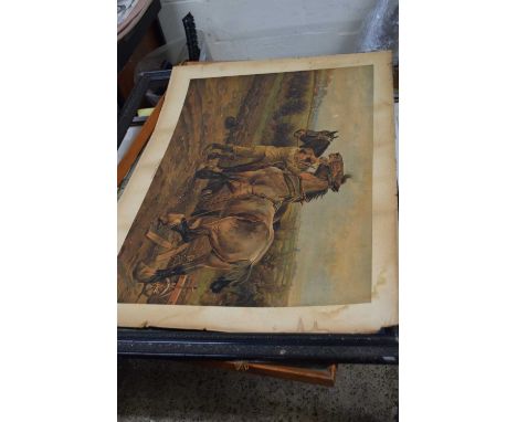 Group of three coloured prints to include print of a traction engine