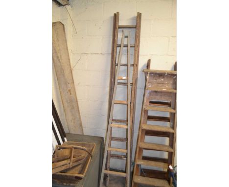 Drew Clarke &amp; Co diamond ladder together with a further two-section wooden ladder (2)