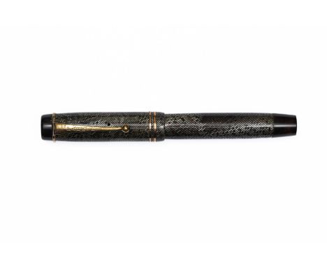 Parker Duofold Junior helical pattern black/red/silver fountain pen. This is likely the scarcest of the UK production Duofold