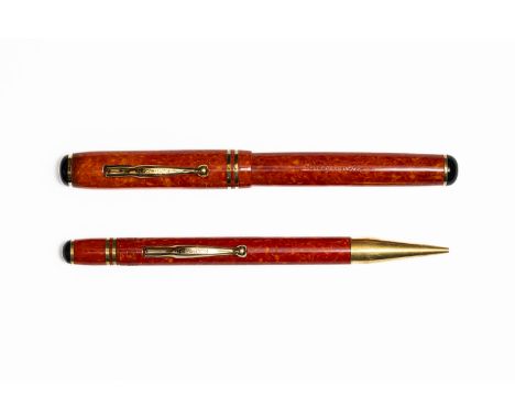Carter Coralite red marble fountain pen and pencil set. Carter well known for their ink production but produced high quality 