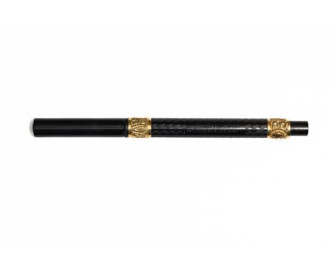 Parker Lucky Curve #9 black chased hard rubber fountain pen. Longitudinal wavy lined chased pattern with sharp Parker 1884/91