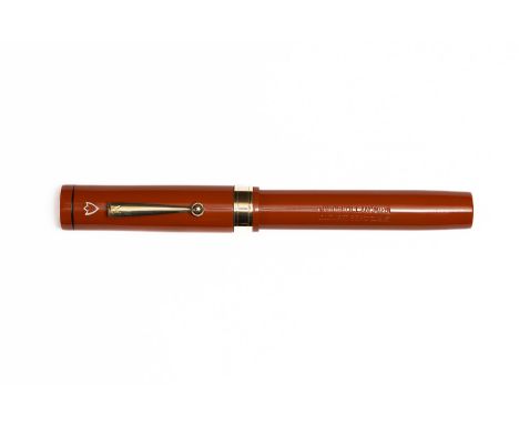 John Holland Jewel orange oversized flattop fountain pen. Large John Holland Jewel pen with H marked clip and jewel design ab