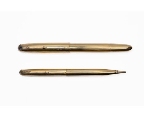 Parker 51 Vacumatic Solid 18 K full overlay fountain pen set. Likely custom jeweller made for a customer this Parker 51 set h