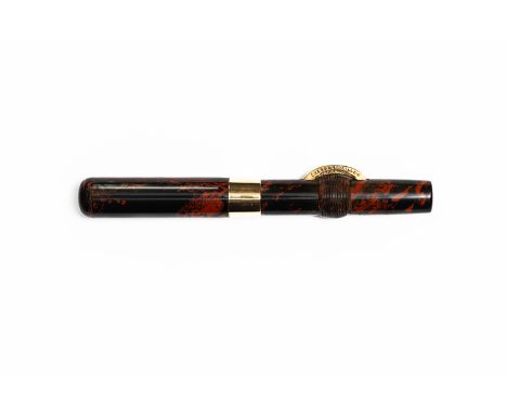 Conklin Crescent Filler P3 red mottled hard rubber fountain pen. Early pen with raised barrel threads and cap marked with the
