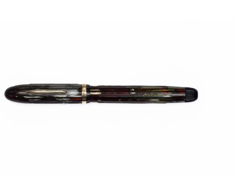 Conklin 7M Word Gauge burgundy and grey pearl stripe Nozac fountain pen. Burgundy and grey pearl and black stripe with gold t