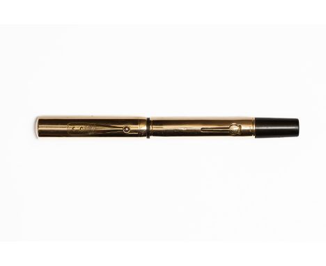 Waterman 554 solid 14 K smooth gold overlay fountain pen. 4 size pen marked 14 K on clip, cap and barrel, 554 stamped on butt