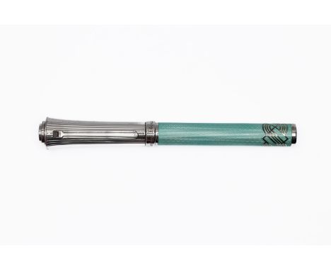 Michel Perchin South Beach Shagreen limited edition fountain pen in enamel and sterling silver with box, papers, certificate 