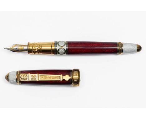 David Oscarson Henrik Wigstrom translucent red and opalescent white enamel vermeil trim limited edition fountain pen with box