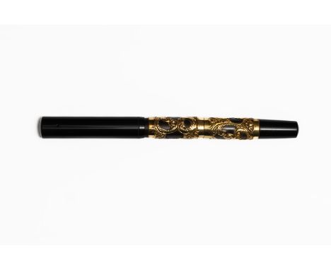 Ten Year Pen Company gold filled filigree over black hard rubber fountain pen. Large early pen, possibly by Standard Vulcanit