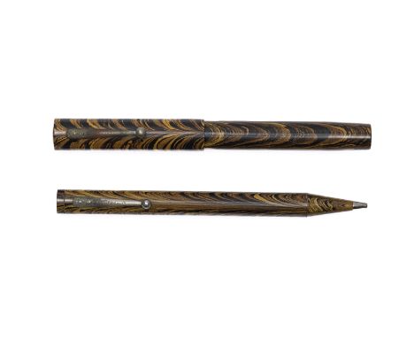 Waterman Ideal #3/94 Olive Ripple bandless fountain pen set with nickel trim, boxed. The Olive Ripple was one of three later 