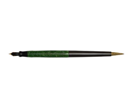 Schnell Jade Green Penselpen fountain pen/pencil combination desk pen. Schnells rise to fame was their popular airplane clip 