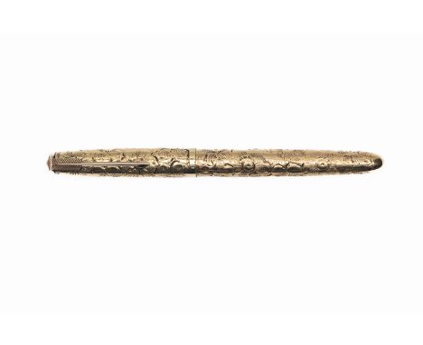Parker 51 Aerometric gold filled Signet with custom overlay. Decorative floral pattern over Parker 51 Signet fountain pen by 