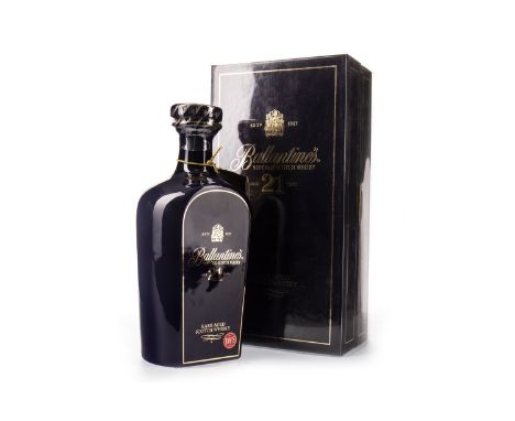 BALLANTINE'S AGED 21 YEARS Blended Scotch Whisky 70cl, 43% volume, blue ceramic bottle in box.