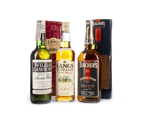 TEACHER'S 18 YEARS OLD Blended Scotch Whisky 75cl, 40% volume, in tube. WILLIAM LAWSON'S 5 YEARS OLD Blended Scotch Whisky 75