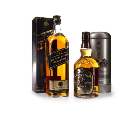 CHIVAS REGAL 12 YEARS OLD Blended Scotch Whisky 70cl, 40% volume, in tin. JOHNNIE WALKER BLACK LABEL 12 YEARS OLD Blended Sco