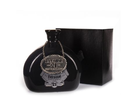 TAYSIDE 21 YEARS OLD Blended Scotch Whisky 75cl, 43% volume, black ceramic decanter in carton with stopper.