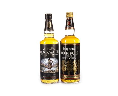 100 PIPERS Blended Scotch Whisky 75cl, 40% volume. BLACK WATCH Blended Scotch Whisky 70cl, 40% volume. Two bottles.