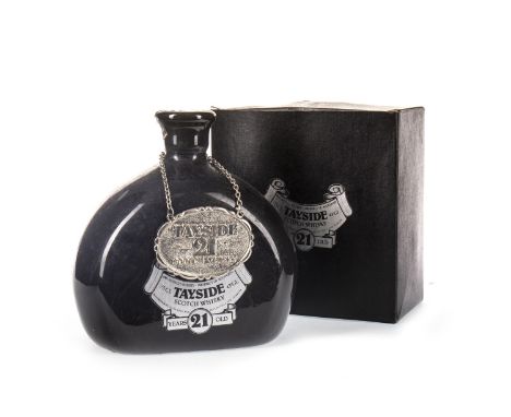 TAYSIDE 21 YEARS OLD Blended Scotch Whisky 75cl, 43% volume, black ceramic flagin in carton with stopper.