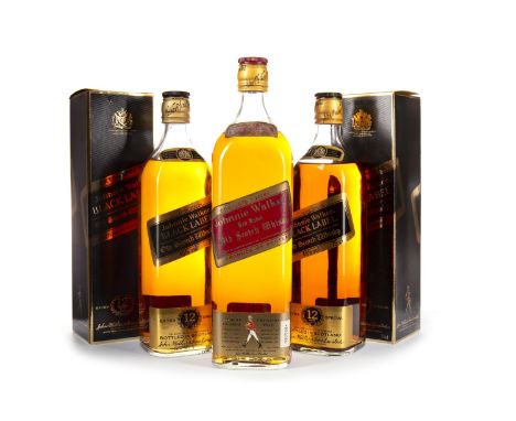 JOHNNIE WALKER BLACK LABEL 12 YEARS OLD (2) Blended Scotch Whisky 75cl, 40% volume, in carton. JOHNNIE WALKER RED LABEL - ONE