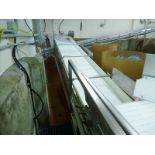 (Meat Batching Line) s/s frame inclined transfer belt conveyor on casters c/w approx. 30 in. W. x 25