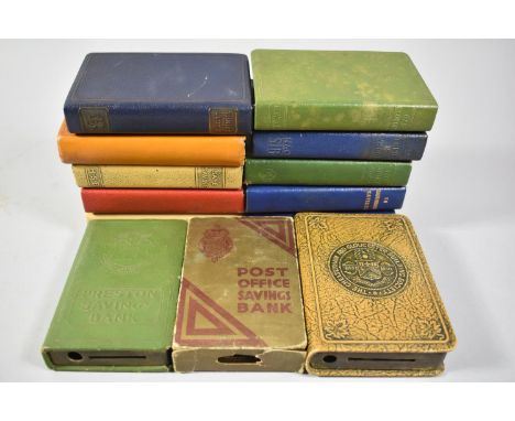 A Collection of Thirteen Vintage Savings Banks, Various Banks and Societies 