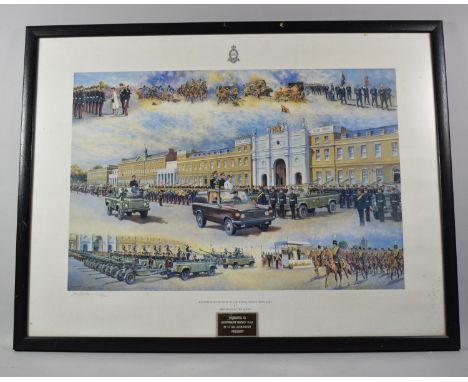 A Framed Limited Edition Military Print, Review of the Royal House of Artillery by HM The Queen, 55x35cm 