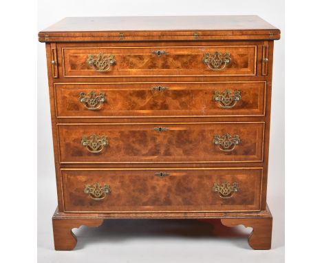 A Good Quality Reproduction Burr Walnut String Inlaid Chest of Four Graduated Drawers with Hinged Top and Bracket Feet, 85cm 