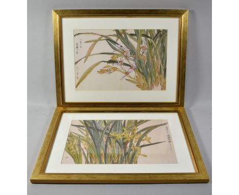 A Pair of Modern Oriental Botanical Prints, Each 36x24cm 