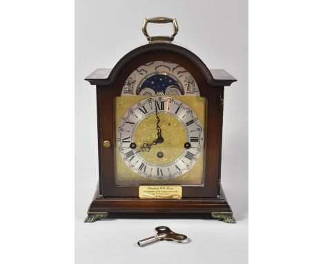 A German Westminster Chime Presentation Bracket Clock, Presented 1990, Chiming but Movement in Need of Attention, 29cm high 