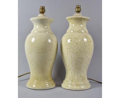 A Pair of Ceramic Vase Shaped Table Lamps, One Shade, 42cm high 