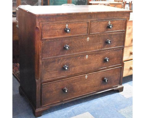 A Late 19th Century Oak Chest of Two Short and Three Long Drawers on Bracket Feet, Turned Wooden Handles, 122cm wide 