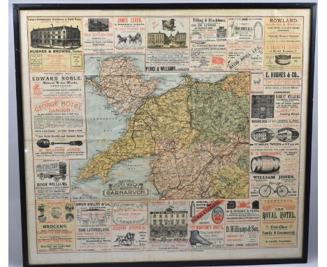 A Framed Vintage Tourist Map of North Wales, Environs of Carnarvon, 82x74cm 