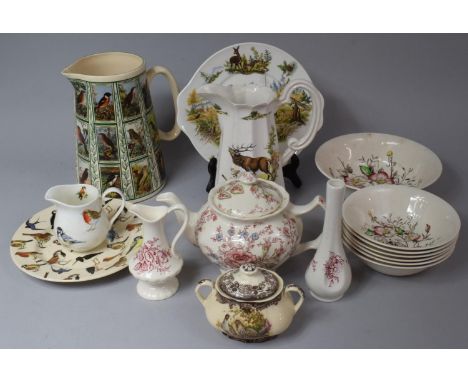 A Collection of Various Transfer Printed Ceramics to comprise MacDonalds China Stag Jug and Plate, British Wild Birds Jug, Em