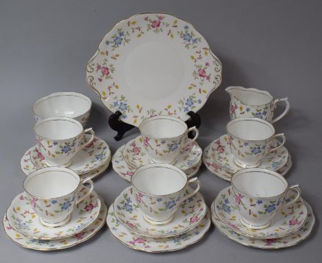 A Royal Albert Minuet Pattern Tea set to comprise Cake Plate, Milk Jug, Sugar Bowl, Six Cups, Six Saucers, Six Side Plates an