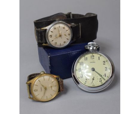 Two Vintage Wrist Watches and a Chromed Cased Pocket Watch 