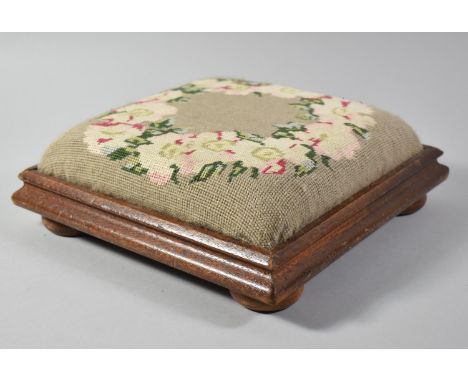 A Modern Square Tapestry Topped Stool on Bun Feet, 24cm 