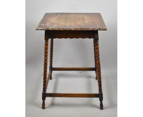 An Edwardian Oak Square Topped Bobbin Legged Occasional Table, 63cm high 