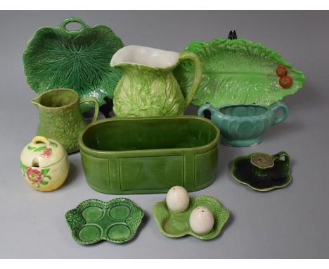 A Collection of Various Cabbage Leaf and Leaf Decorated Ceramics to Comprise Jug, Wedgwood Leaf Dish, Carltonware Cabbage Dis