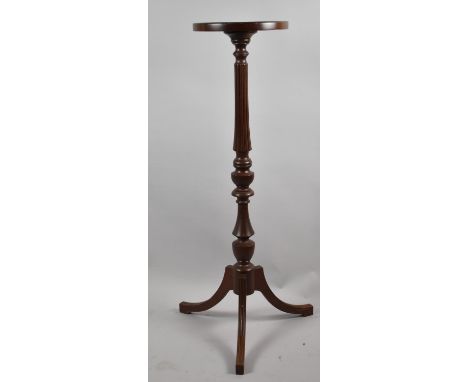A Reproduction Mahogany Tripod Torchere Stand with Turned and Reeded Support, Circular Top, 100cm high 