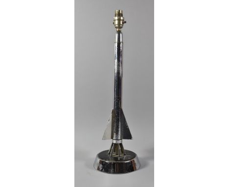 A Mid 20th Century Chromed Novelty Table Lamp in the Form of a Rocket, Circular Plinth Base, Requires Rewiring, 52cm high 