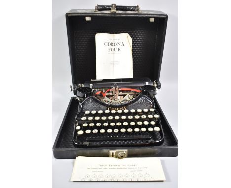 A Vintage Cased American Portable Typewriter, The Corona IV, with Instruction Manual and Chart 