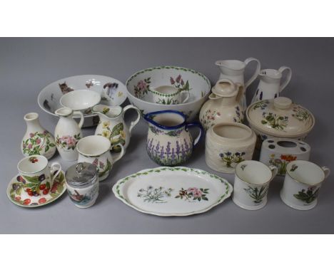 A Collection of Various Botanic and Animal Decorated Ceramics to comprise Bowls, Jugs, Cups Etc 