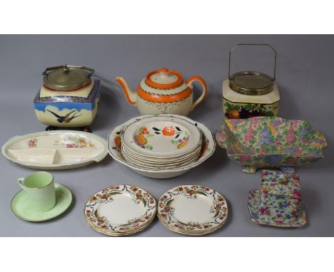 A Collection of Mid to Late 20th Century Ceramics to comprise Burslem Biscuit Barrel of Square Form set on Four Feet with Swa