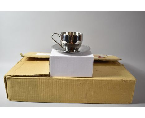 Six New and Unused Stainless Steel Teacups and Saucers in Original Cardboard Boxes 