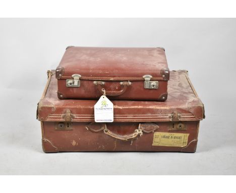 Two Vintage Suitcases, The Largest with GWR Paper Labels, 67cm wide 