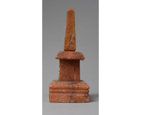 A Late Victorian/Edwardian Pink Marble Obelisk, Probably Clock Garniture, 19.5cm high 