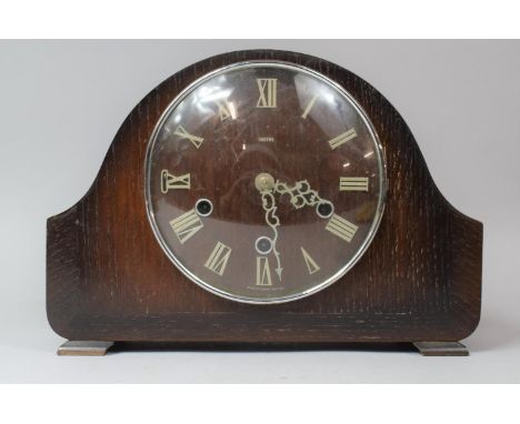 A Mid 20th Century Oak Cased Smiths Westminster Chime Mantle Clock 